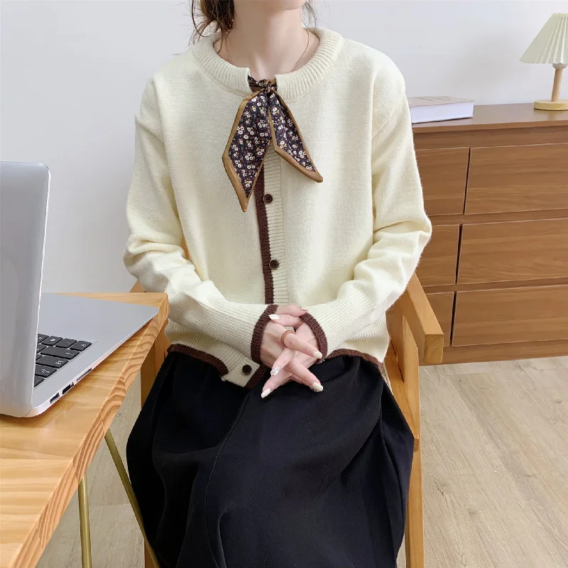 NiDELL Solid Color Sweater Coat Women's Clothing . Autumn and Winter New Loose and Elegant Single-Breasted Sweater Top