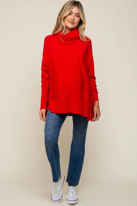 Red Cowl Neck Dolman Sleeve Maternity Sweater