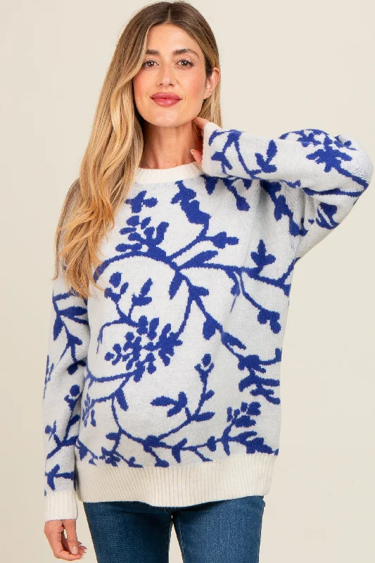 Royal Blue Floral Drop Shoulder Maternity Sweater