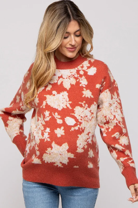 Rust Floral Maternity Sweater