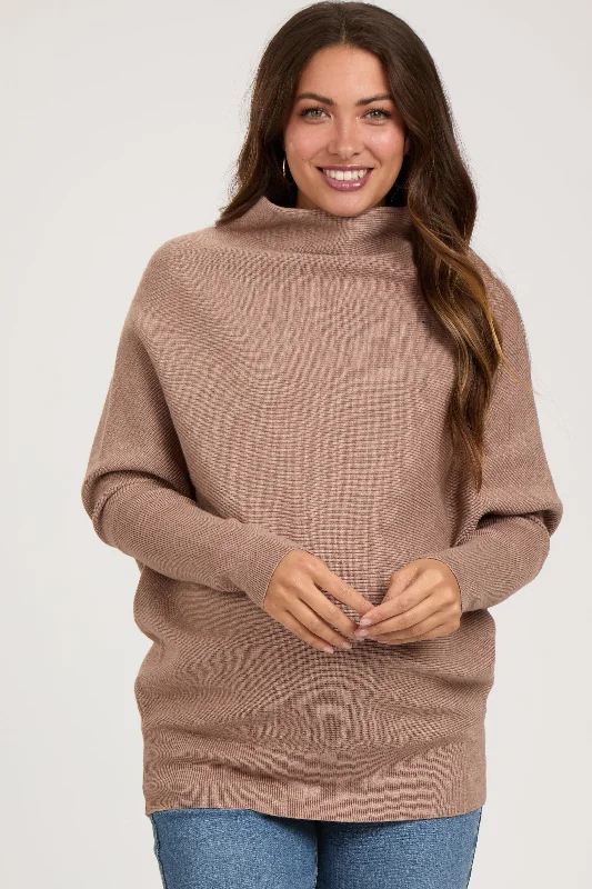 Taupe Funnel Neck Dolman Sleeve Maternity Sweater