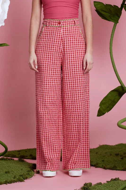 Alice Gingham Wide Leg Trousers - Pink