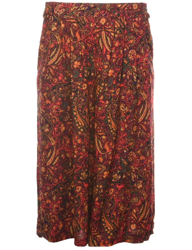 Multi-Colour Wide Leg Paisley Print Trousers - W27 L17