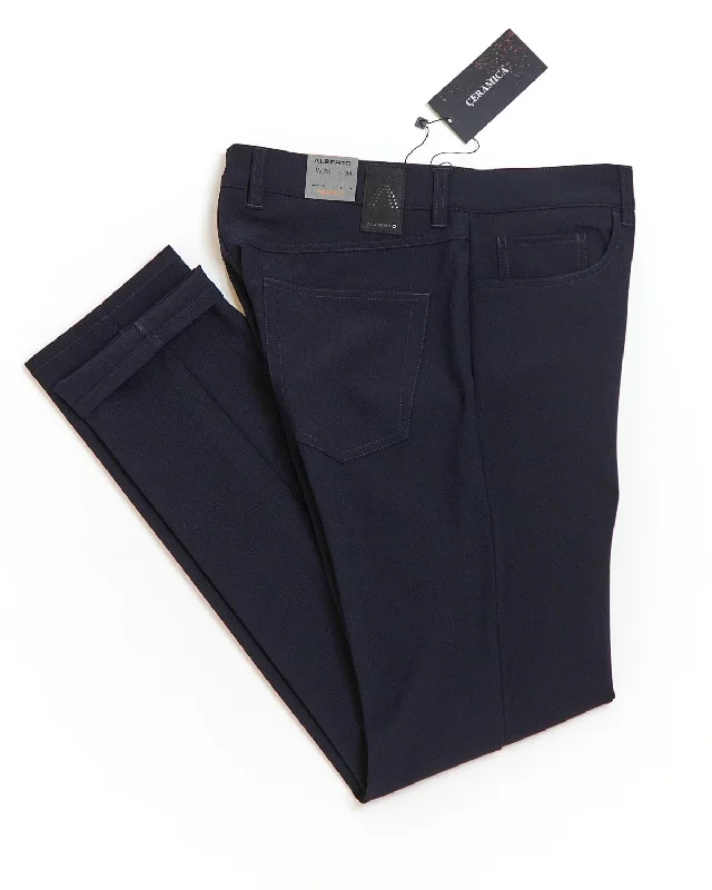 Navy 'Pipe' Regular Slim Fit Ceramica 5 Pocket Tech Dress Pants