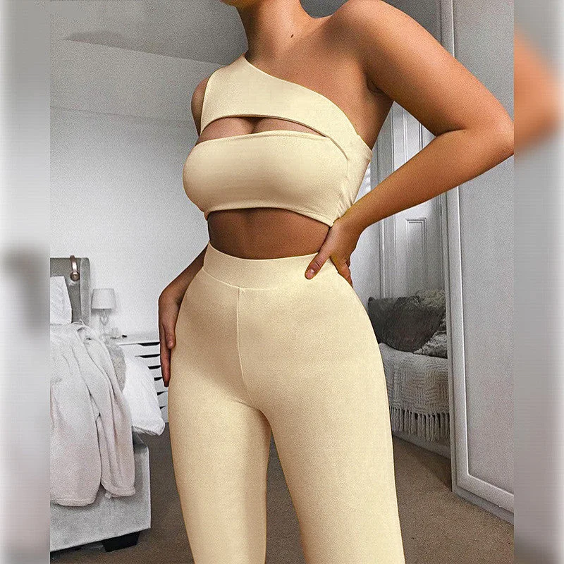 Women's Strapless Crop Tops Trousers Sports Outfits