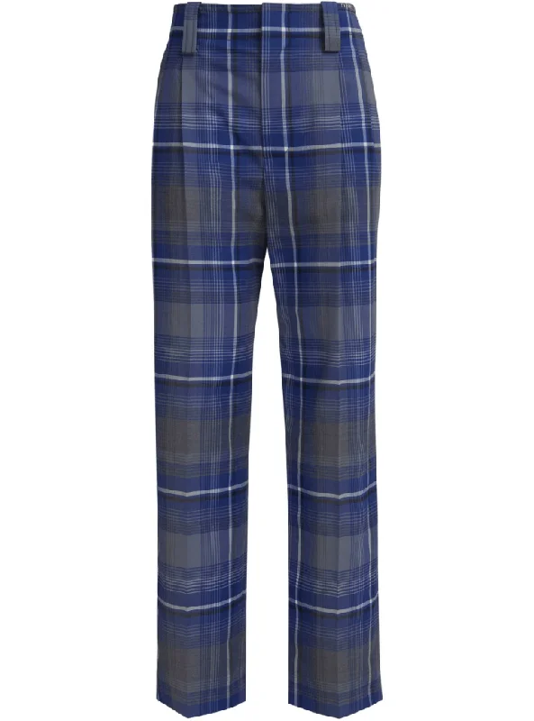 check-print tailored trousers in blue