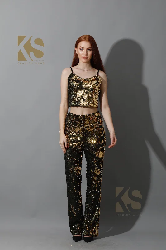 Co-Ord Sequins Top & Trousers Set