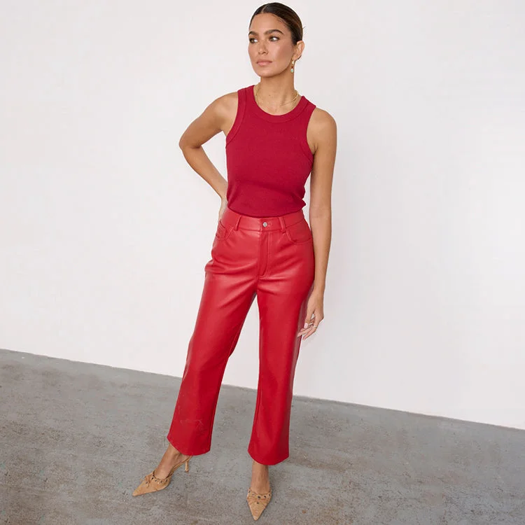 Deep Red Vegan Leather Trousers