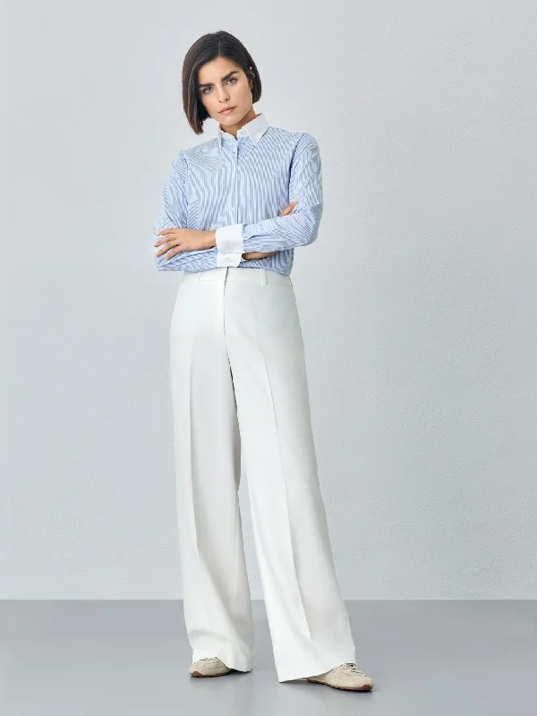 Ecru Loose Fit Trousers In Rayon Blend