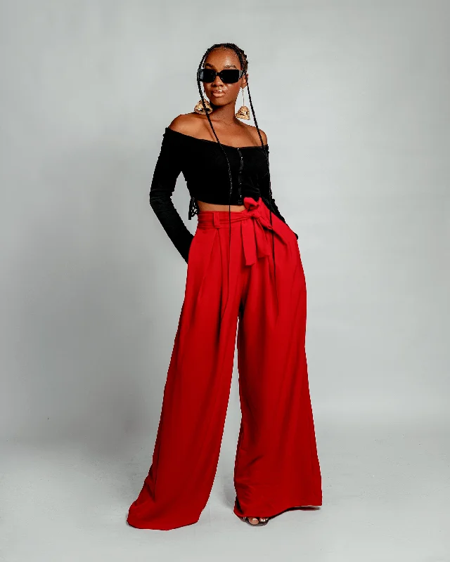 Tina High waisted Trouser | Red African Print