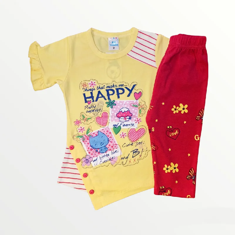 BGF Happy Printed Yellow Shirt & Rose Pink Trouser 5102