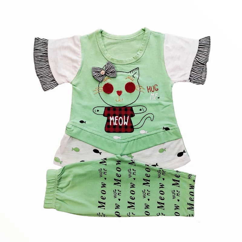 Hug Me Cat Green Shirt & Trouser 5152