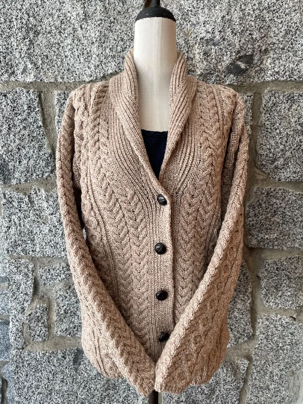 Aran - Shawl Collar Cardigan with Buttons - Toasted oat