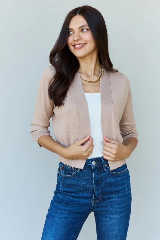 3/4 Sleeve Cropped Cardigan in Khaki