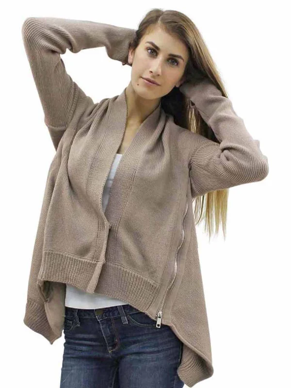 Gray Thick Knit Cardigan With Zipper Detail