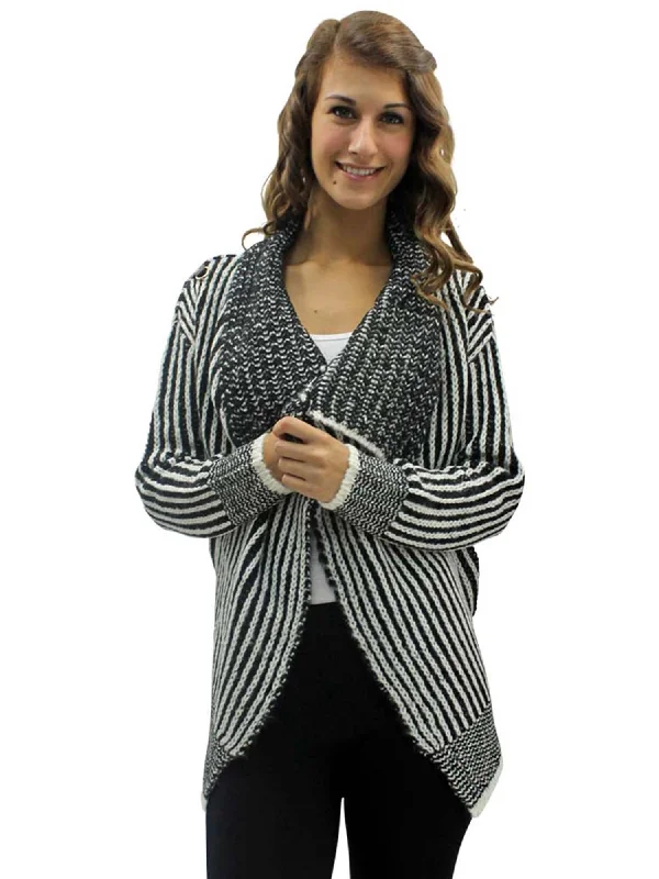 Striped Black & White Draped Cardigan Sweater