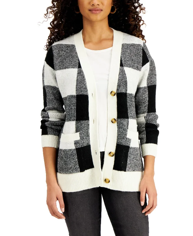 Style & Co Checked Button Cardigan