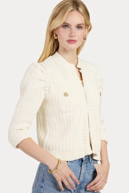 Tyler Boe Cotton Blend Knit Cardigan in Ivory